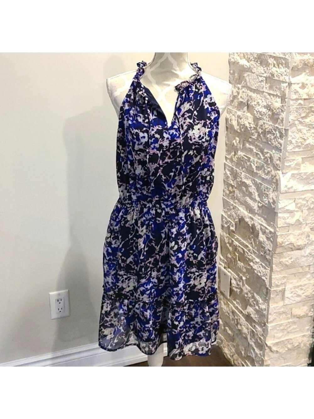 Patterned Fully lined dress Elastic waist and ruffled bottom